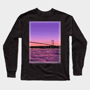 Istanbul Bosphorus View Illustration Wall Art Long Sleeve T-Shirt